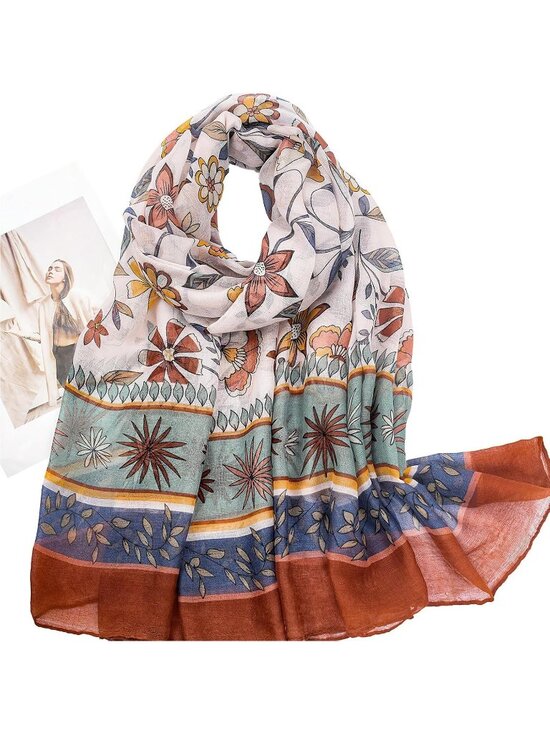Janisramone Womens Cotton Modal Hijab Soft Stretch Scarf  Women\'s Cream Red Cover Hijab Cotton Voile Wrap for Spring Fall Scarf Shawl